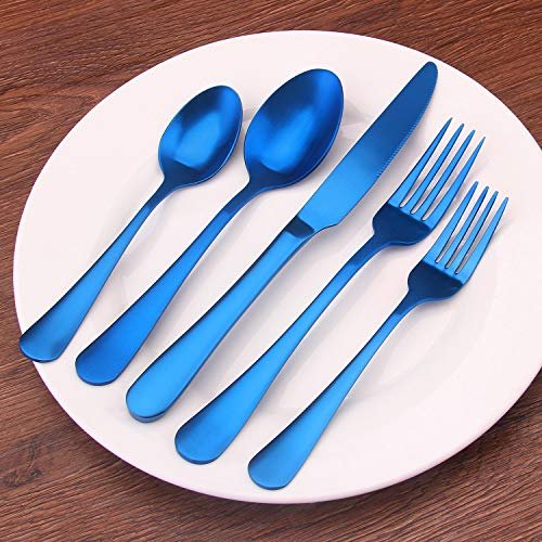 Matte Blue Silverware Set Satin Finish 20 Piece Stainless Steel   51YxQF2QFVL 